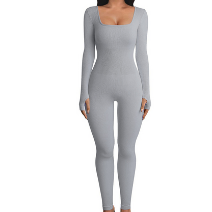 Jumpsuit Ribbed Knit Long Sleeve