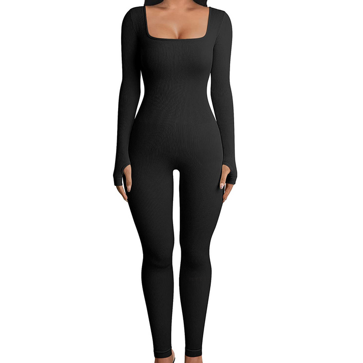 Jumpsuit Ribbed Knit Long Sleeve