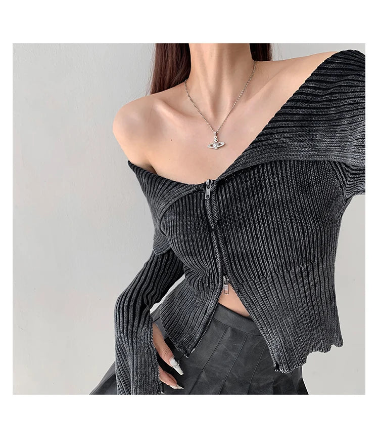 Slash Neck Cozy Sweater Knitted