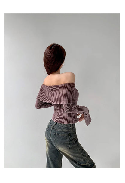 Slash Neck Cozy Sweater Knitted