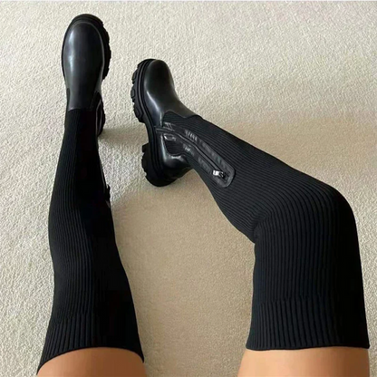 Thick Sole Knit Thigh High Boots