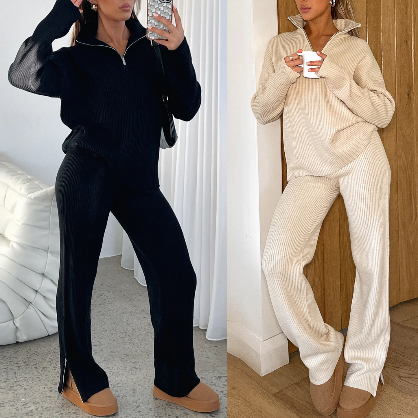 Ribbed Knitted Pants Suit