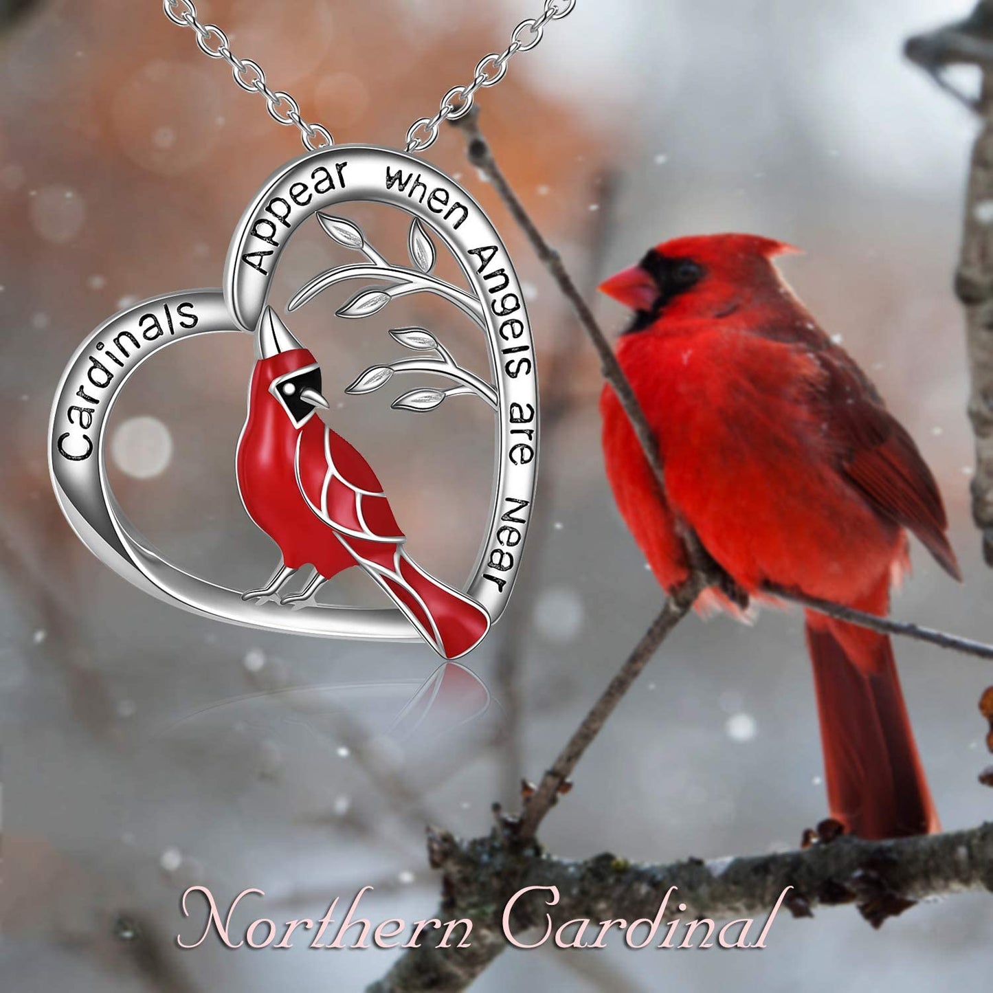 Cardinal Heart Pendant Necklace