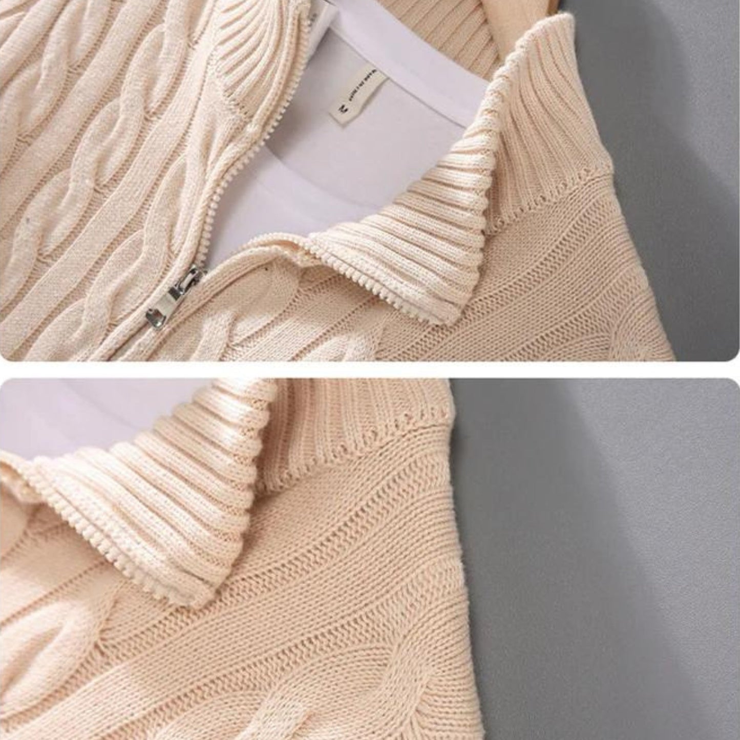 Zippered Collar Knitted Long Sleeve