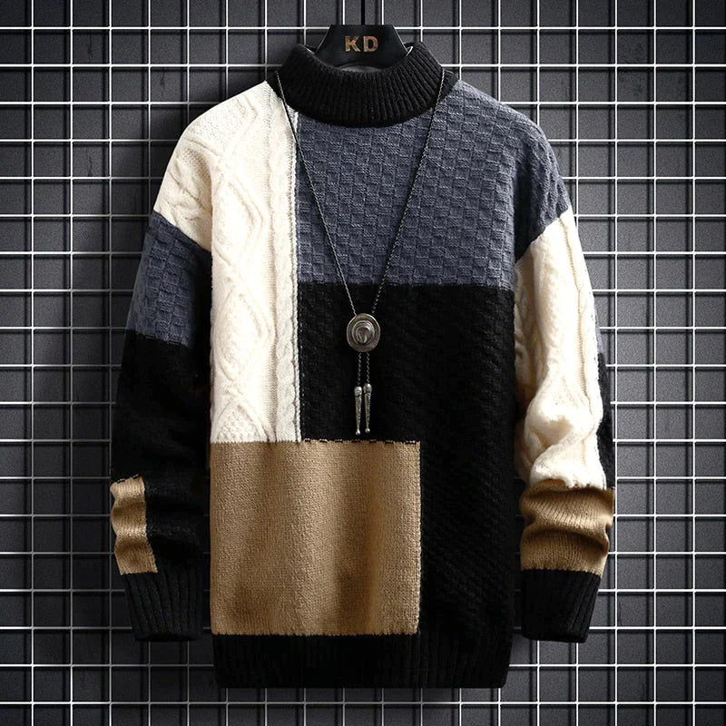 Winter Patchwork Knitted Sweater